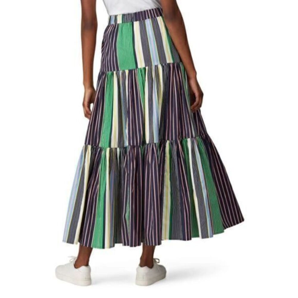 TORY BURCH Green Multi-striped Cotton Printed Peasant Skirt small